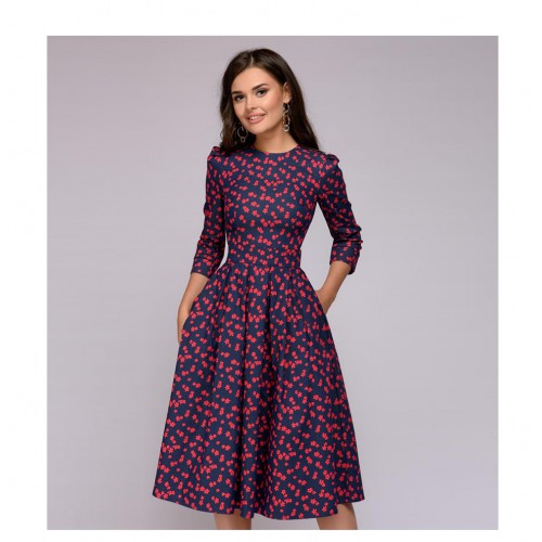 Women Dress 2018 Vintage printing party Three Quarter Sleeve women Autumn Dress