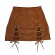Womens Sexy High Waist Lace up Faux Suede Split Tight Mini Skirt